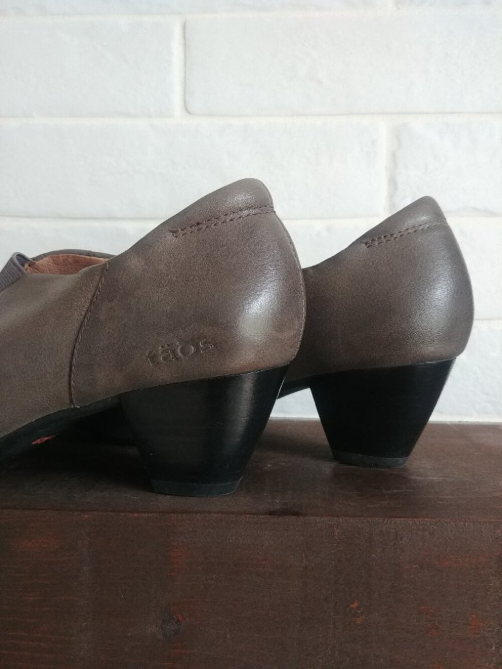 Taos taupe leather grey/brown ankle boots booties shoes low heel size 7 - Picture 5 of 14